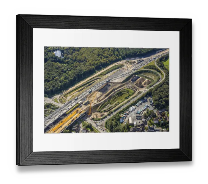 Framed Print : Aerial view, major construction site motorway A40 Rhine bridge Neuenkamp Framed Print : Aerial view, major construction site motorway A40 Rhine bridge Neuenkamp