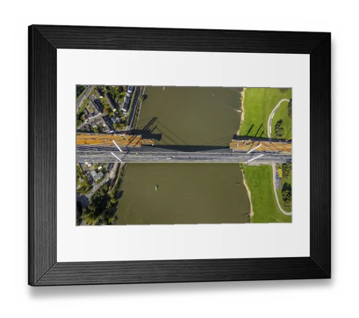 Framed Print : Aerial view, major construction site motorway A40 Rhine bridge Neuenkamp