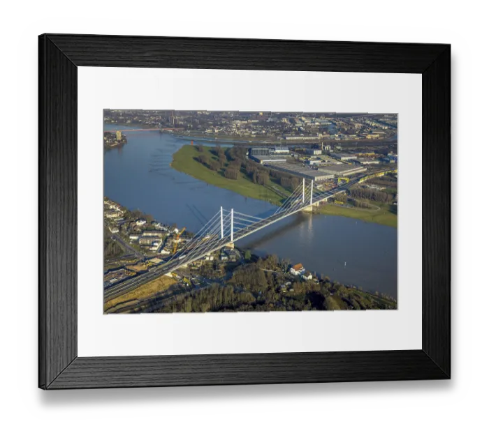 Framed Print : Aerial view, major construction site Rhine bridge Neuenkamp with motorway A40 over the river Rhine