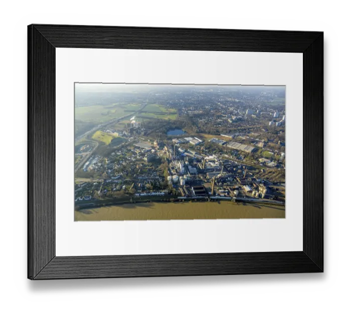 Framed Print : Aerial view, Venator Germany harbour area on the banks of the Rhine Essenberg