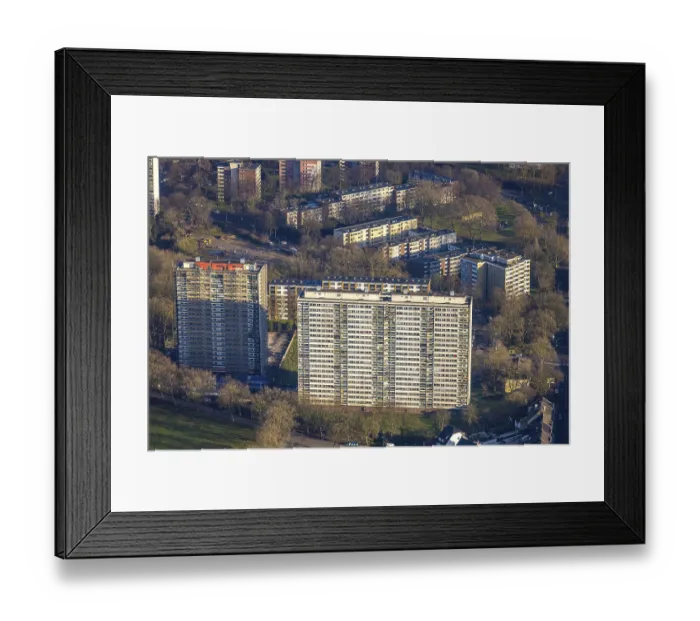 Framed Print : Aerial view, Die WeiBen Riesen Hochhauser Wohnpark Hochheide