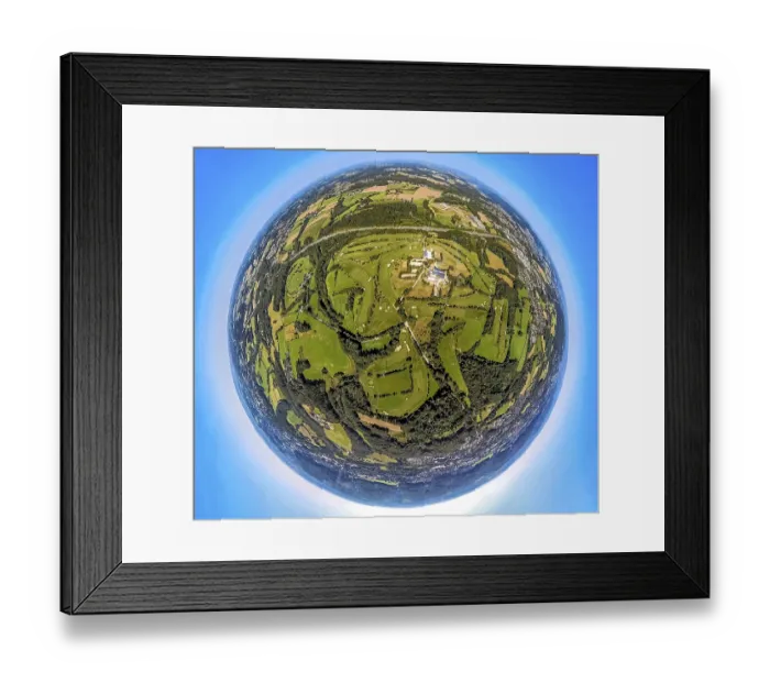 Framed Print : Aerial view, earth globe, fisheye image