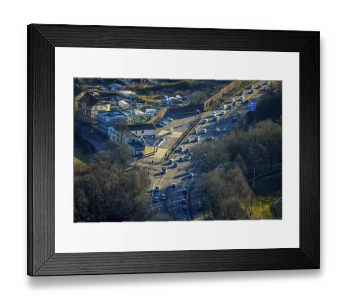 Framed Print : Aerial view, road traffic on federal road B224