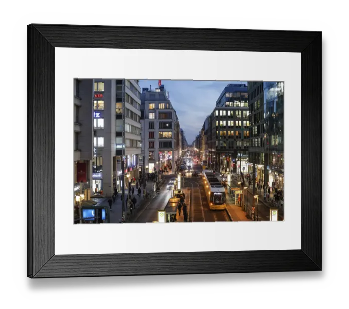 Framed Print : The busy FriedrichstraBe in Berlin at the blue hour