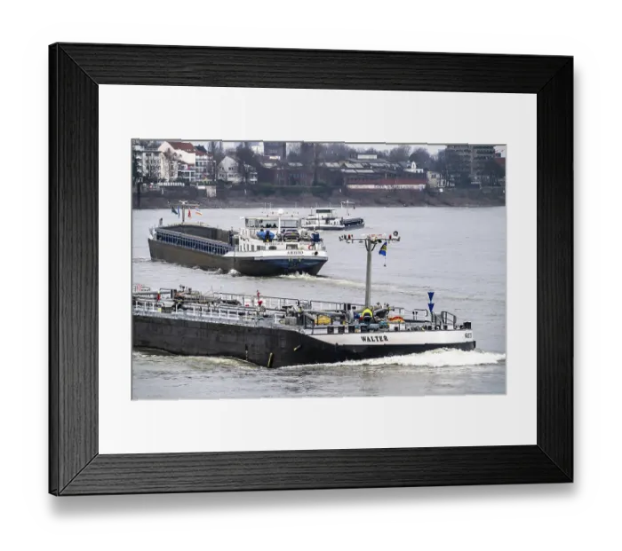Framed Print : Cargo ships on the Rhine near Duisburg-Homberg