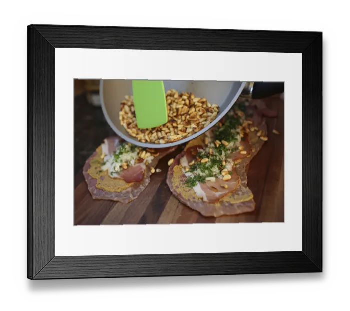 Framed Print : Swabian cuisine, preparation of beef roulade with pine nuts