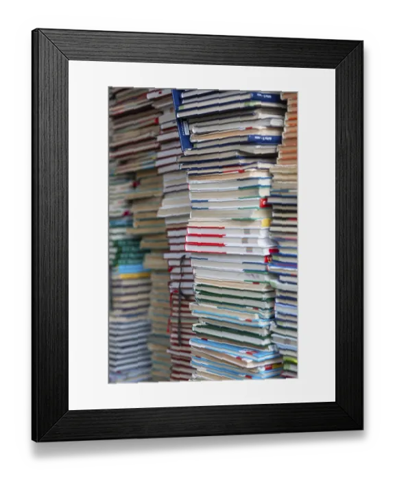 Framed Print : A pile of disused school textbooks in a classroom in Germany Framed Print : A pile of disused school textbooks in a classroom in Germany