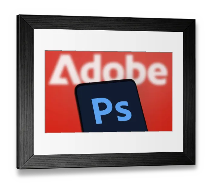 Framed Print : Adobe photoshop logo is displayed on smartphone Framed Print : Adobe photoshop logo is displayed on smartphone