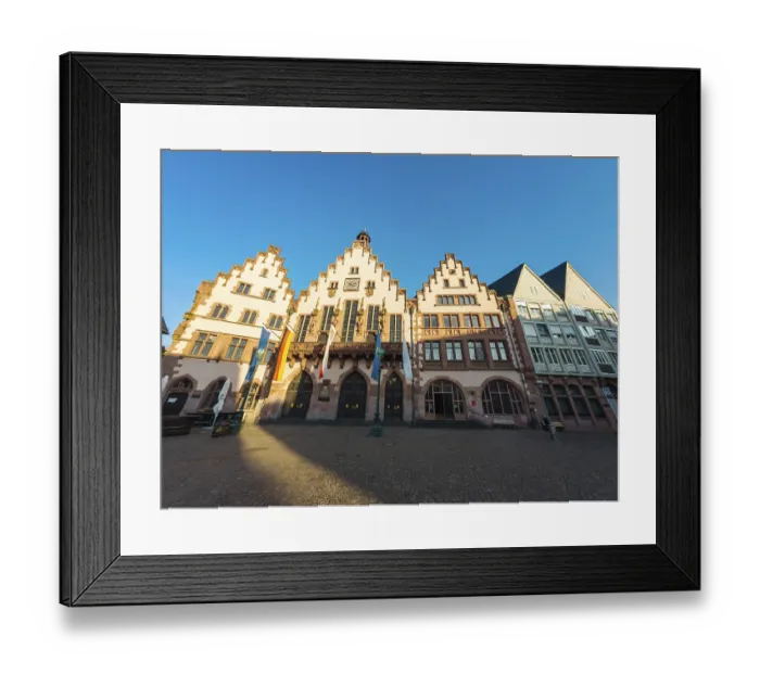 Framed Print : FRANKFURT, GERMANY, JUNE 7 2025: Justice Fountain and Romerberg Main Square