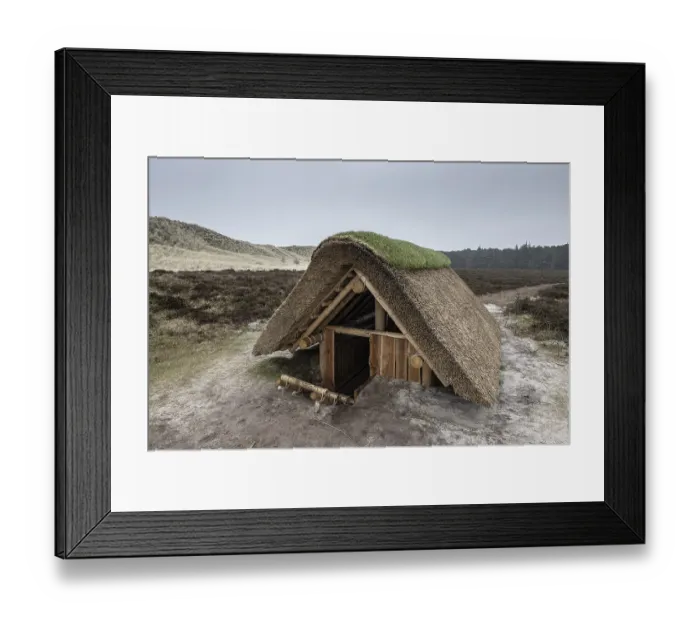 Framed Print : Reconstruction of an Iron Age house in the dunes of Amrum