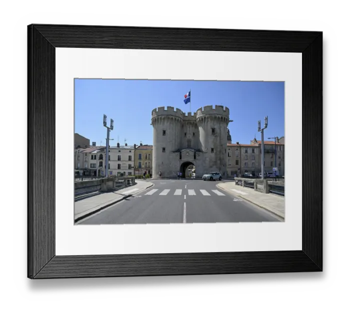 Framed Print : Bridge over the Meuse with Porte Chaussee city gate Framed Print : Bridge over the Meuse with Porte Chaussee city gate