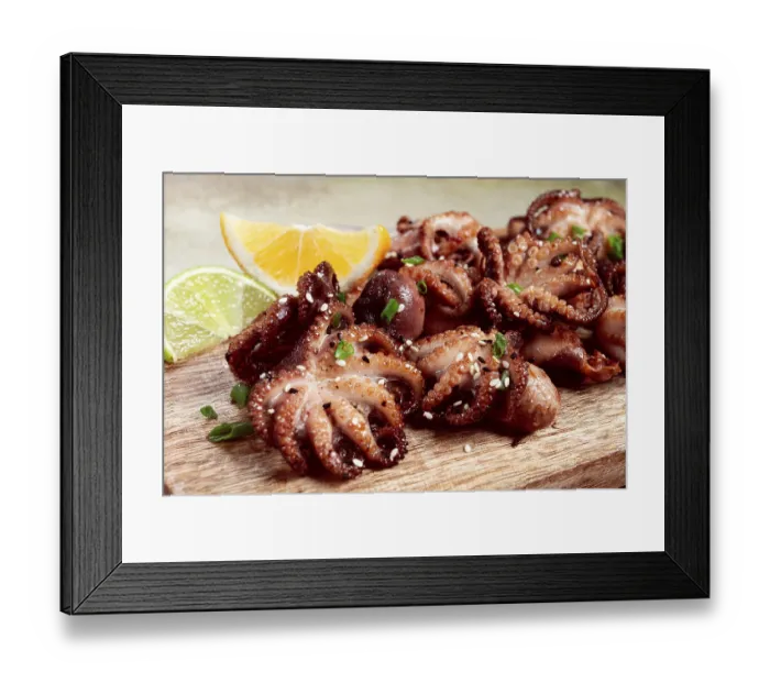 Framed Print : Grilled baby octopus, with green onions