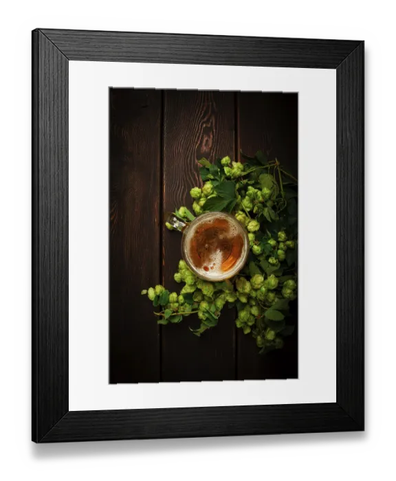 Framed Print : A mug of beer, on a wooden table