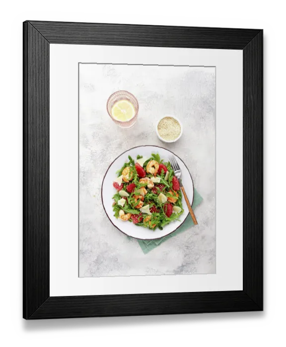 Framed Print : Fresh shrimp salad with arugula