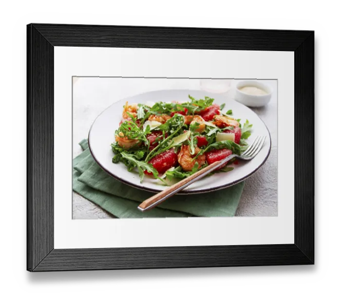 Framed Print : Fresh shrimp salad with arugula