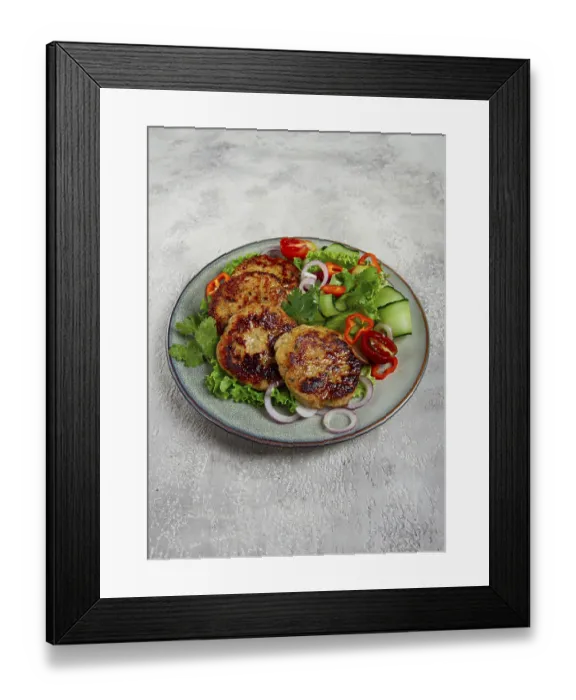 Framed Print : Fried chicken cutlets, minced chicken