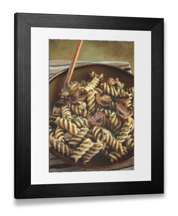 Framed Print : Fusilli pasta, in creamy mushroom sauce