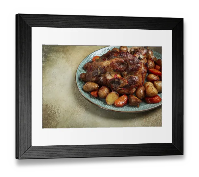 Framed Print : Pork knuckle baked with vegetables