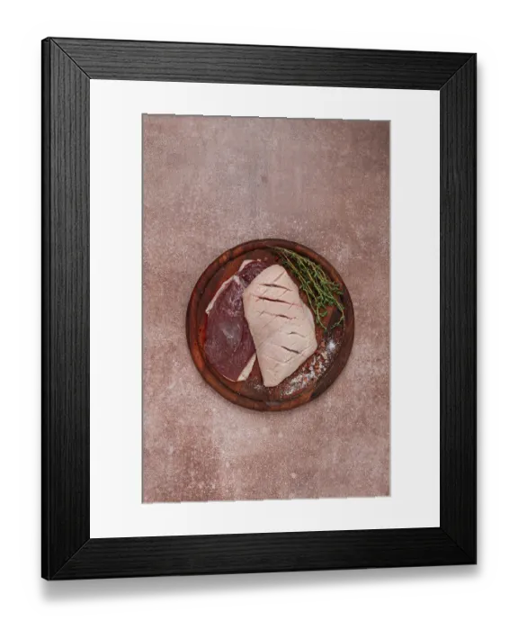 Framed Print : Fresh raw duck breasts, on a wooden chopping board Framed Print : Fresh raw duck breasts, on a wooden chopping board