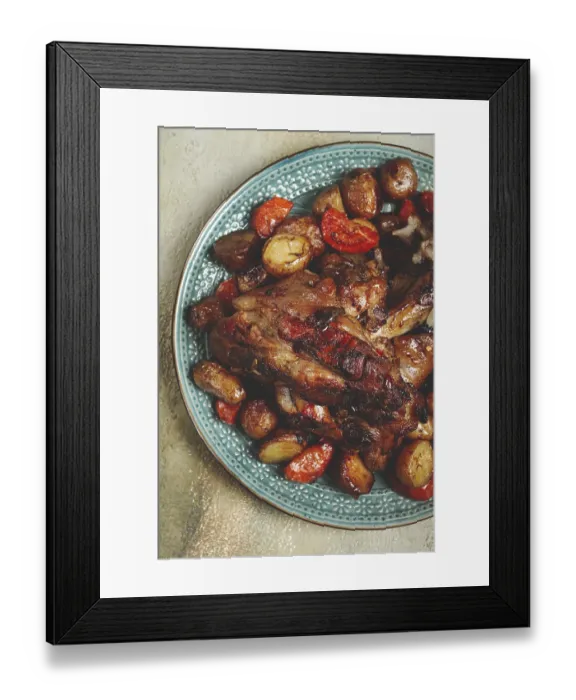 Framed Print : Pork knuckle baked with vegetables