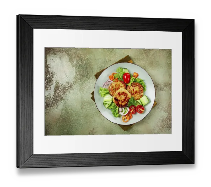 Framed Print : Fried chicken cutlets, minced chicken