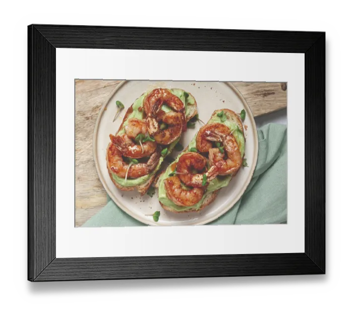 Framed Print : Sandwiches with avocado and caramelized shrimp Framed Print : Sandwiches with avocado and caramelized shrimp