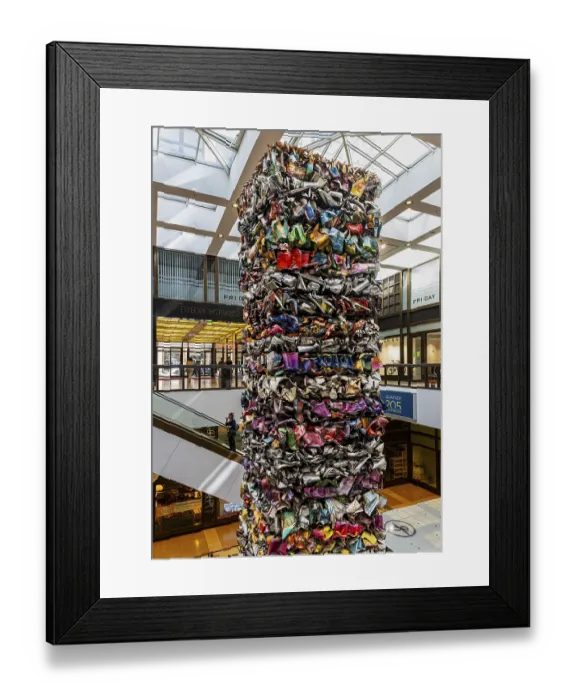 Framed Print : Interior design, artwork made from compressed scrap cars