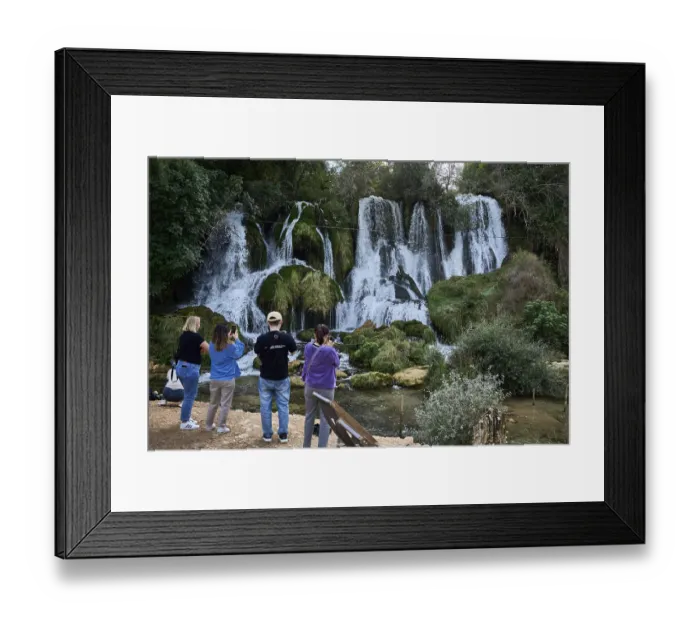 Framed Print : Kravica waterfalls, tourists photographing the waterfall Framed Print : Kravica waterfalls, tourists photographing the waterfall