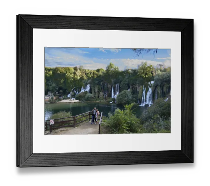 Framed Print : Kravica waterfalls, tourists taking a selfie Framed Print : Kravica waterfalls, tourists taking a selfie