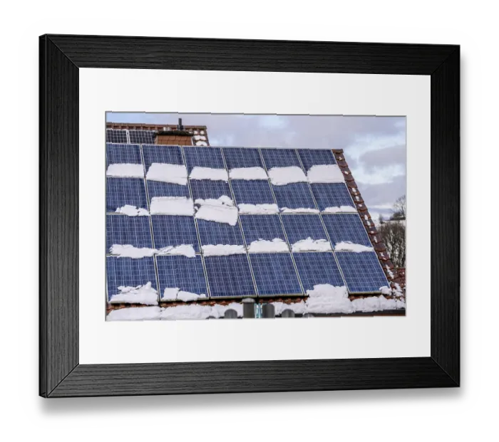 Framed Print : Solar roof, solar modules on a roof
