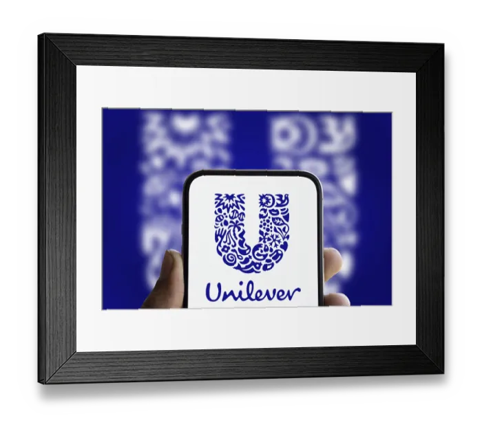 Framed Print : unilever logo is displayed on smartphone