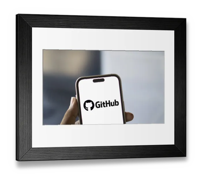 Framed Print : github logo is displayed on smartphone Framed Print : github logo is displayed on smartphone