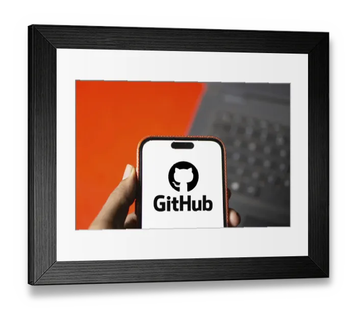 Framed Print : github logo is displayed on smartphone Framed Print : github logo is displayed on smartphone
