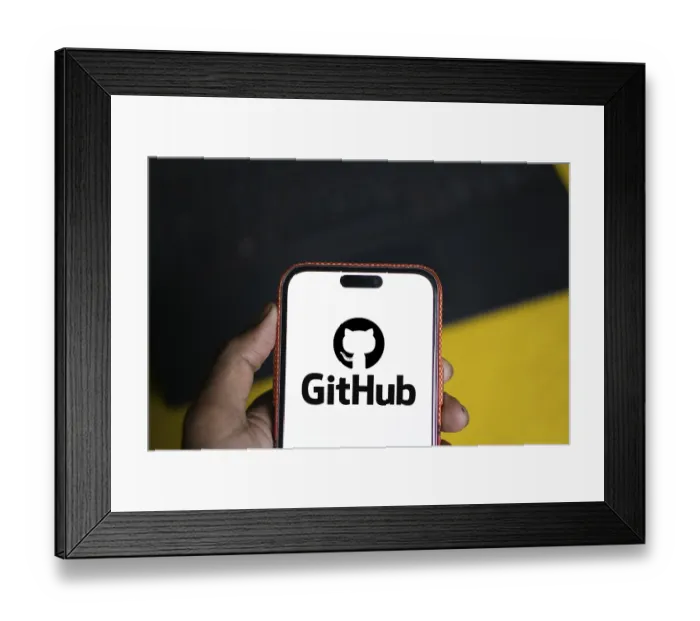 Framed Print : github logo is displayed on smartphone