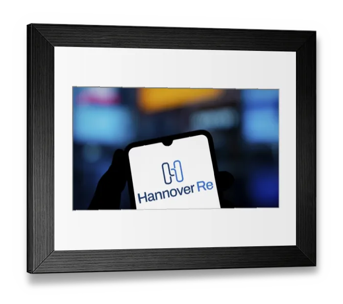Framed Print : Hannover re logo is displayed on smartphone