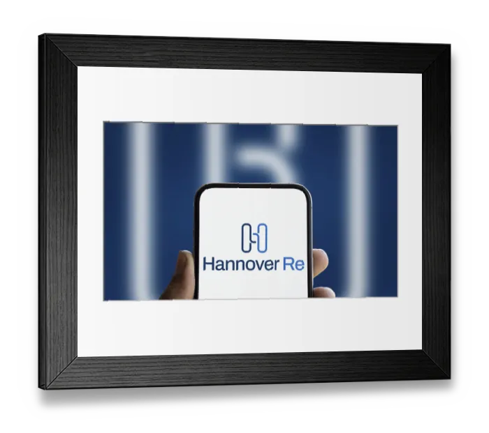 Framed Print : Hannover re logo is displayed on smartphone