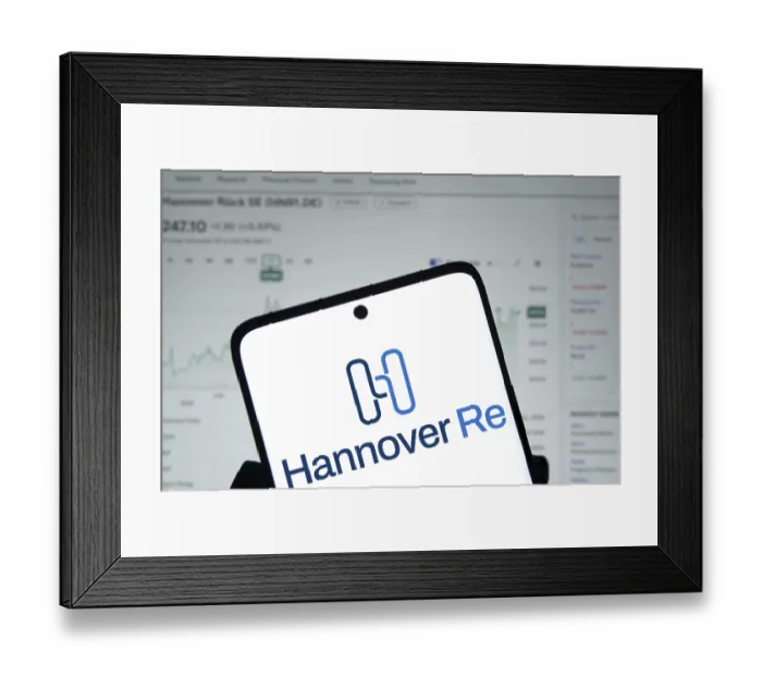 Framed Print : Hannover re logo is displayed on smartphone Framed Print : Hannover re logo is displayed on smartphone
