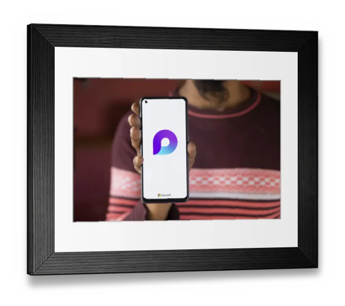 Framed Print : microsoft loop logo is displayed on smartphone Framed Print : microsoft loop logo is displayed on smartphone