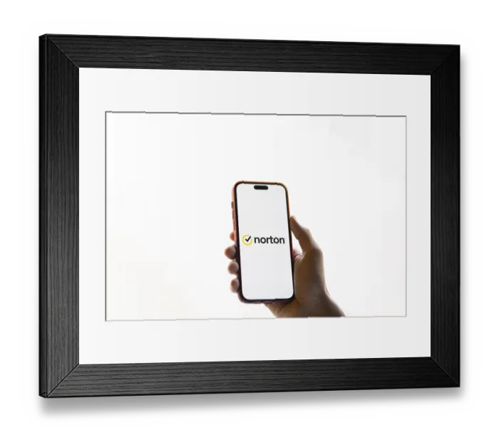 Framed Print : norton logo is displayed on smartphone Framed Print : norton logo is displayed on smartphone