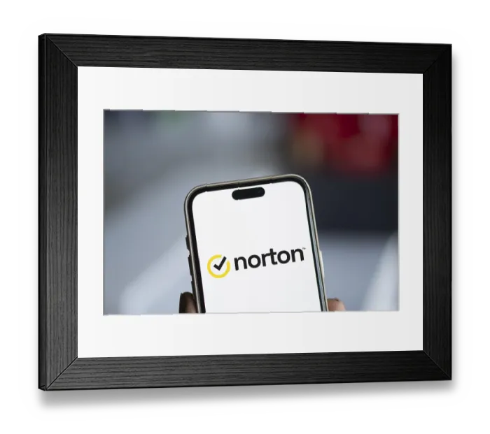 Framed Print : norton logo is displayed on smartphone Framed Print : norton logo is displayed on smartphone