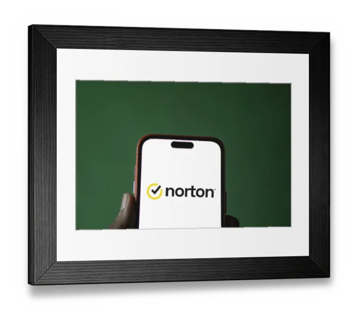 Framed Print : norton logo is displayed on smartphone Framed Print : norton logo is displayed on smartphone