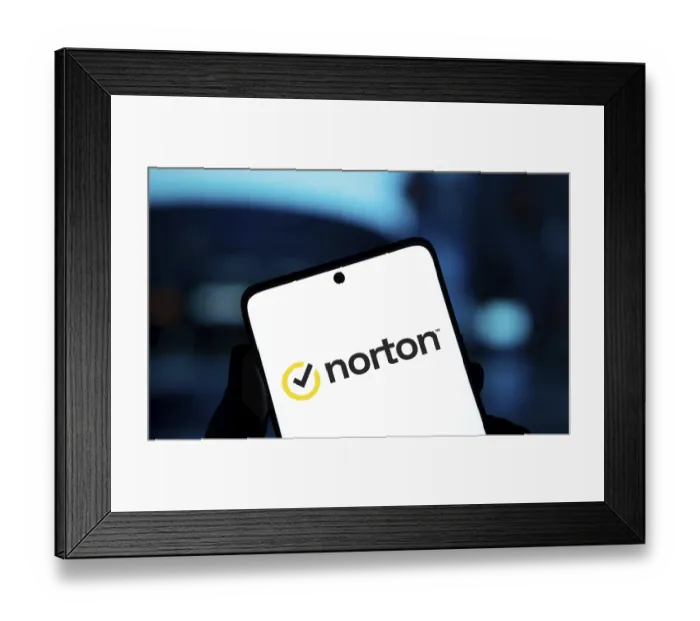 Framed Print : norton logo is displayed on smartphone Framed Print : norton logo is displayed on smartphone