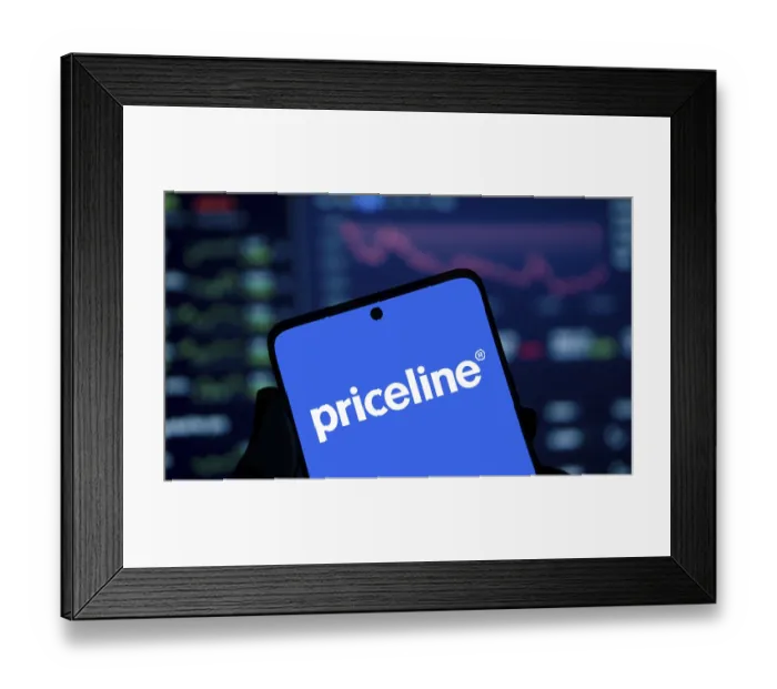 Framed Print : priceline logo is displayed on smartphone Framed Print : priceline logo is displayed on smartphone