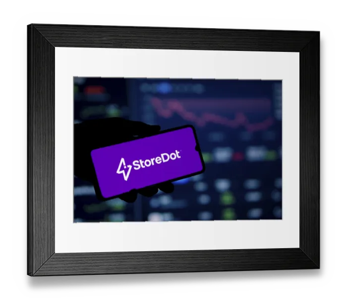 Framed Print : storedot logo is displayed on smartphone
