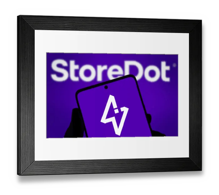 Framed Print : storedot logo is displayed on smartphone Framed Print : storedot logo is displayed on smartphone