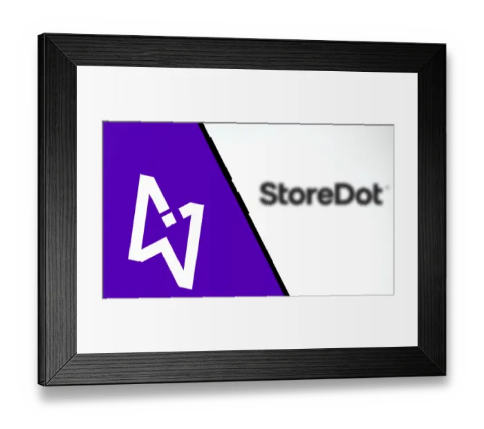 Framed Print : storedot logo is displayed on smartphone