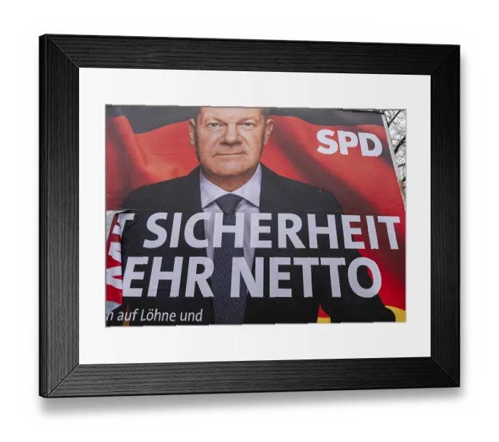 Framed Print : Election poster of the SPD for the federal election on 23 February 2025 with a portrait of Federal Chancellor Olaf Framed Print : Election poster of the SPD for the federal election on 23 February 2025 with a portrait of Federal Chancellor Olaf