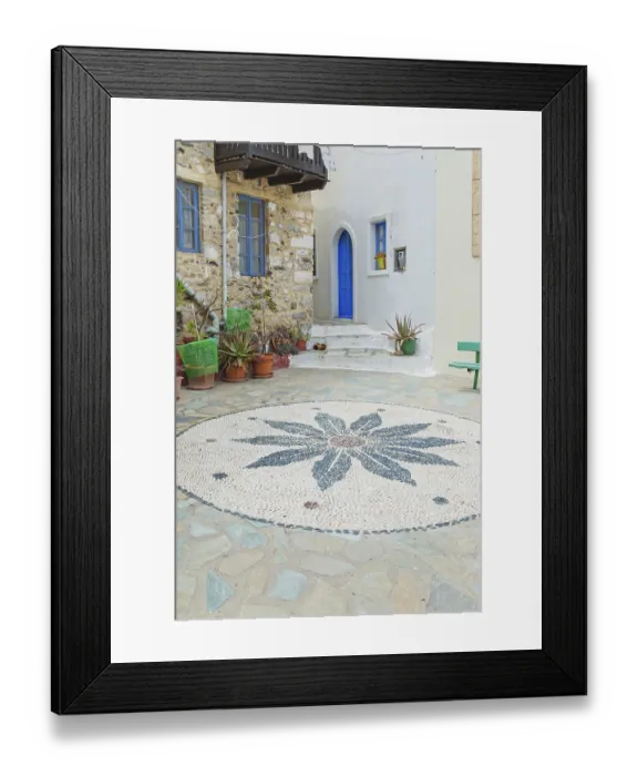 Framed Print : Traditional pebble mosaic adorning Mandraki old town Framed Print : Traditional pebble mosaic adorning Mandraki old town