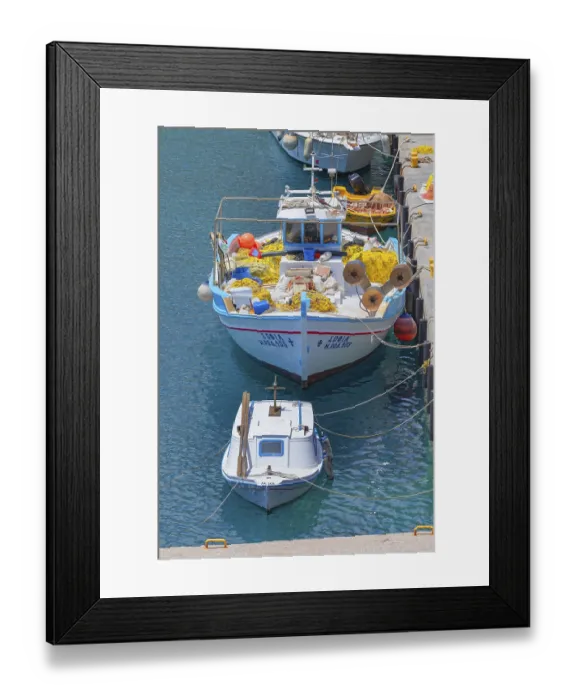 Framed Print : Fishing boats, Livadia, Tilos Island