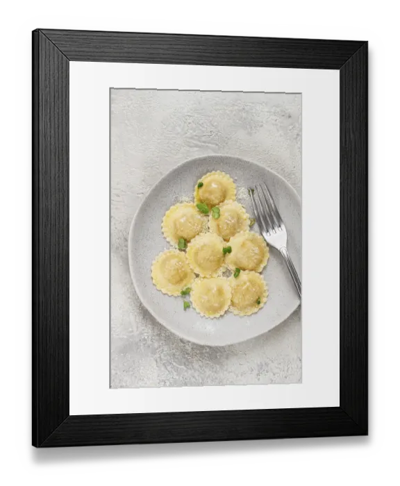 Framed Print : Fresh, ravioli with cheese, and microgreens Framed Print : Fresh, ravioli with cheese, and microgreens